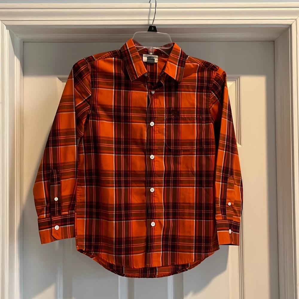 Boys Old Navy Orange plaid button down shirt